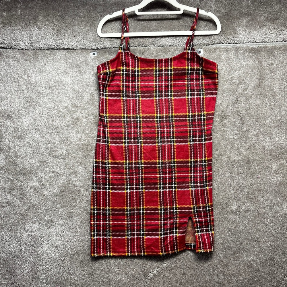 Rue21 Womens Mini Dress L Red Cami Plaid Grunge Preppy Retro Festive Cottagecore